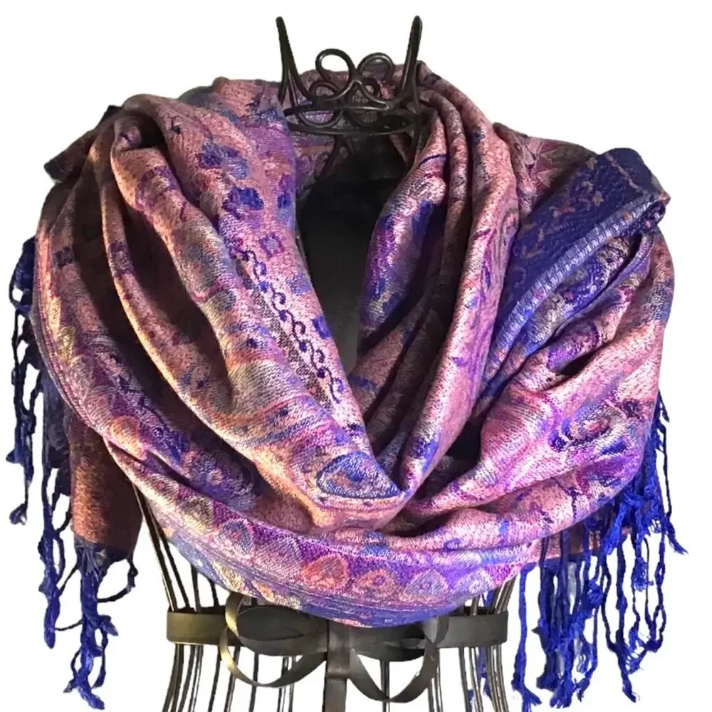 Pashmina Women's Purple Paisley Print 100% Cashmere Scarf